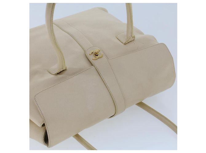 CHANEL Executive-Einkaufstasche mit Drehverschluss und Klappe, Kaviarhaut, Beige, CC Auth 43325 - Ansicht 7