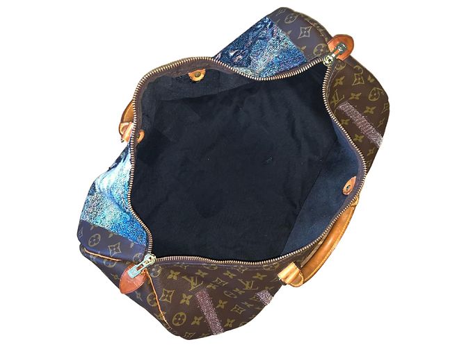 Abbesses Louis Vuitton Keepall 50 Delacroix Gogh "La Liberté guidance le Peuple" Custom Unique Marron Marrone - vista 10