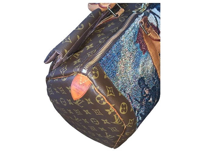Abbesses Louis Vuitton Keepall 50 Delacroix Gogh "La Liberté guidance le Peuple" Custom Unique Marron Marrone - vista 12