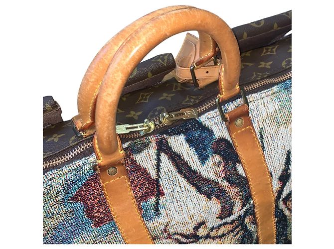 Abbesses Louis Vuitton Keepall 50 Delacroix Gogh "La Liberté guidance le Peuple" Custom Unique Marron Marrone - vista 14