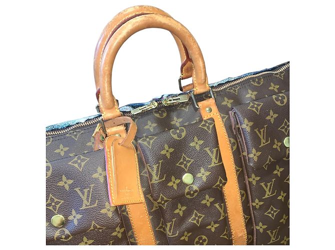 Abbesses Louis Vuitton Keepall 50 Delacroix Gogh "La Liberté guidance le Peuple" Custom Unique Marron Marrone - vista 15