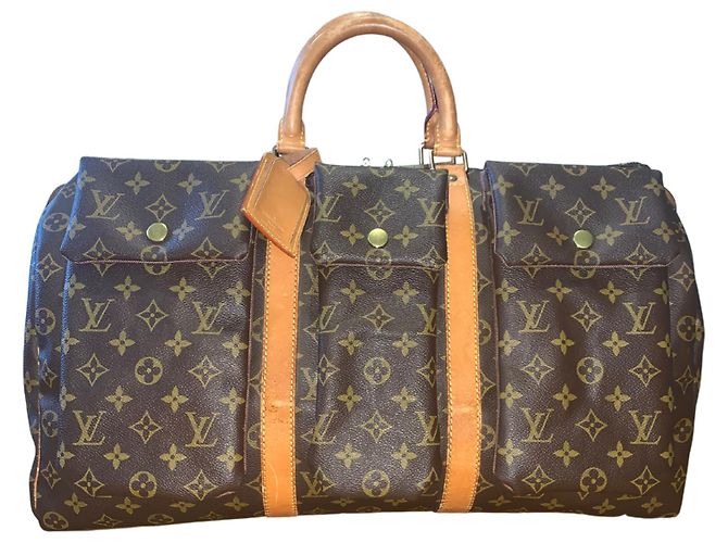 Abbesses Louis Vuitton Keepall 50 Delacroix Gogh "La Liberté guidance le Peuple" Custom Unique Marron Marrone - vista 2