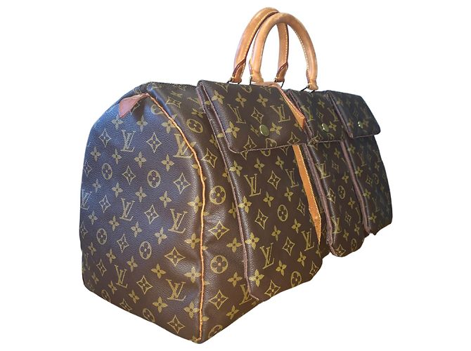 Abbesses Louis Vuitton Keepall 50 Delacroix Gogh "La Liberté guidance le Peuple" Custom Unique Marron Marrone - vista 6