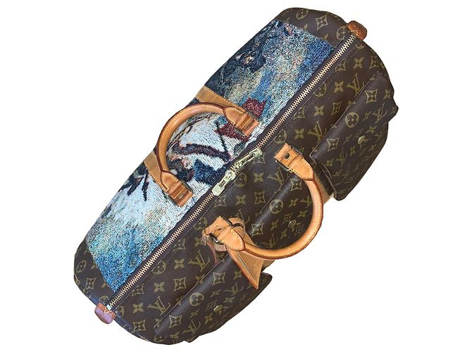 Abbesses Louis Vuitton Keepall 50 Delacroix Gogh "La Liberté guidance le Peuple" Custom Unique Marron Marrone - vista 8