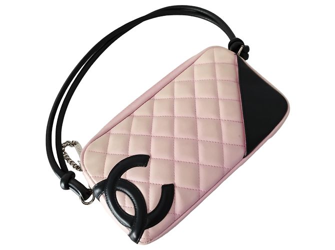 Pochette Chanel Cambon in pelle rosa e nera - vista 2