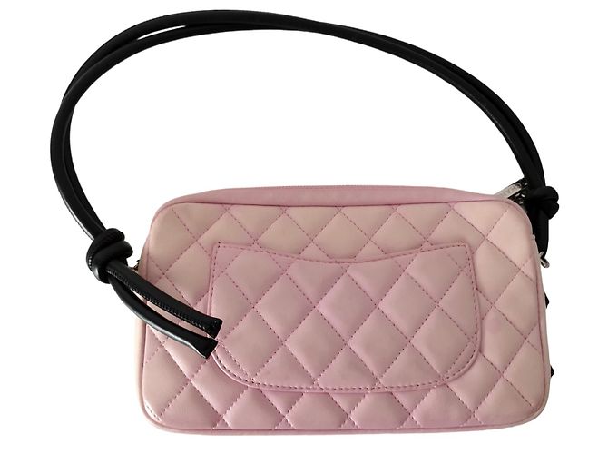 Pochette Chanel Cambon in pelle rosa e nera - vista 3