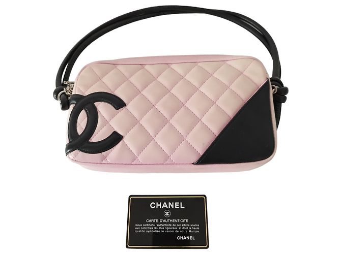 Pochette Chanel Cambon in pelle rosa e nera - vista 8