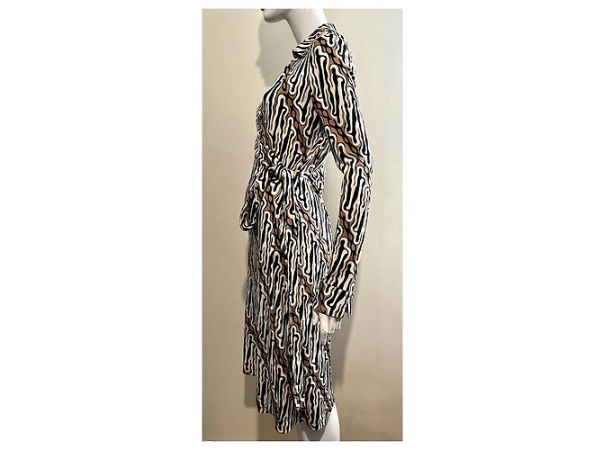 Diane Von Furstenberg DvF Vintage Jeanne Wickelkleid aus Seide Braun Schwarz Roh - Ansicht 4