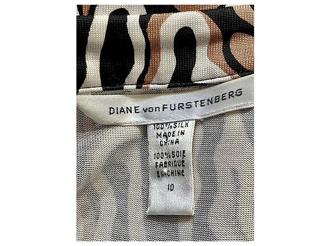 Diane Von Furstenberg DvF Vintage Jeanne Wickelkleid aus Seide Braun Schwarz Roh - Ansicht 6