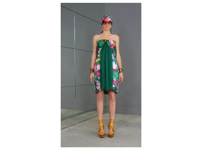 Balenciaga Resort 2008 Trägerloses Kleid mit Blumenmuster Mehrfarben Dunkelgrün - Ansicht 2