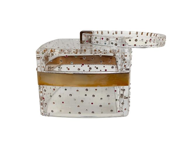 Chanel 2004 Vanity case quadrato in lucite trasparente con cristalli multicolori - vista 2