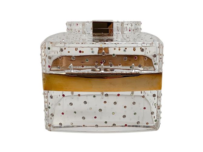Chanel 2004 Vanity case quadrato in lucite trasparente con cristalli multicolori - vista 3