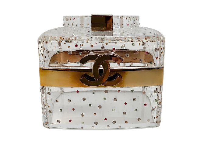 Chanel 2004 Vanity case quadrato in lucite trasparente con cristalli multicolori - vista 4