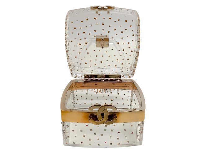 Chanel 2004 Vanity case quadrato in lucite trasparente con cristalli multicolori - vista 5