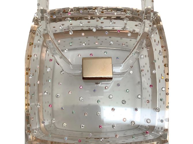 Chanel 2004 Vanity case quadrato in lucite trasparente con cristalli multicolori - vista 6