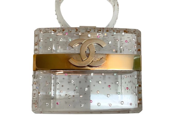 Chanel 2004 Vanity case quadrato in lucite trasparente con cristalli multicolori - vista 7