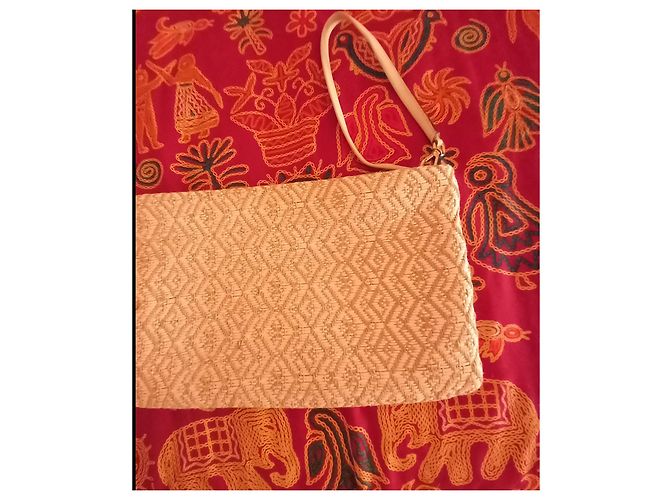 Pochette Gerard Darel Beige con Righe Marroni e Manico in Pelle Bianca - vista 2