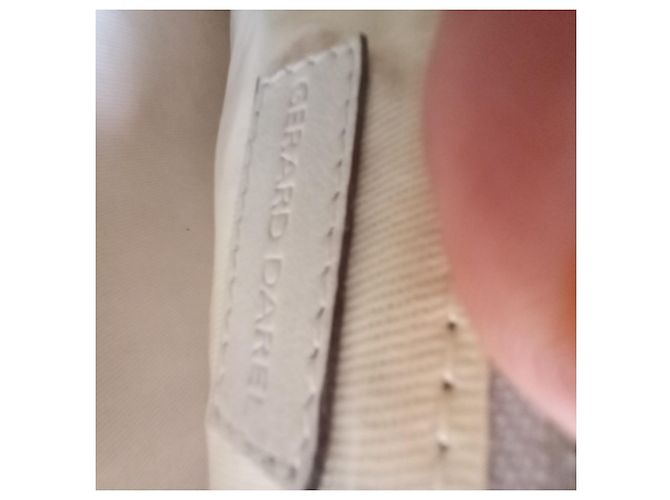 Pochette Gerard Darel Beige con Righe Marroni e Manico in Pelle Bianca - vista 4