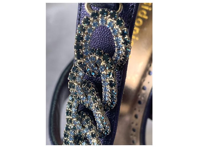 Sidonie Larizzi Palermo 105 Navy Metallic Lambskin Heeled Sandals Blue - view 11