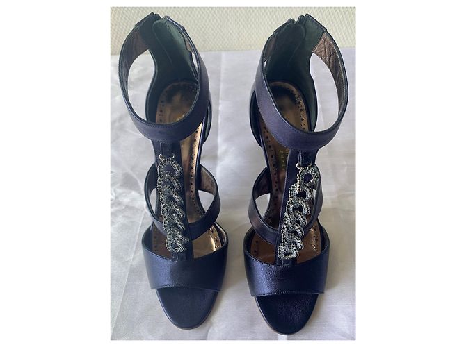 Sidonie Larizzi Palermo 105 Navy Metallic Lambskin Heeled Sandals Blue - view 5