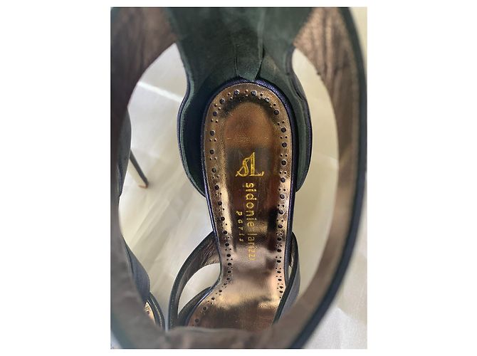 Sidonie Larizzi Palermo 105 Navy Metallic Lambskin Heeled Sandals Blue - view 7