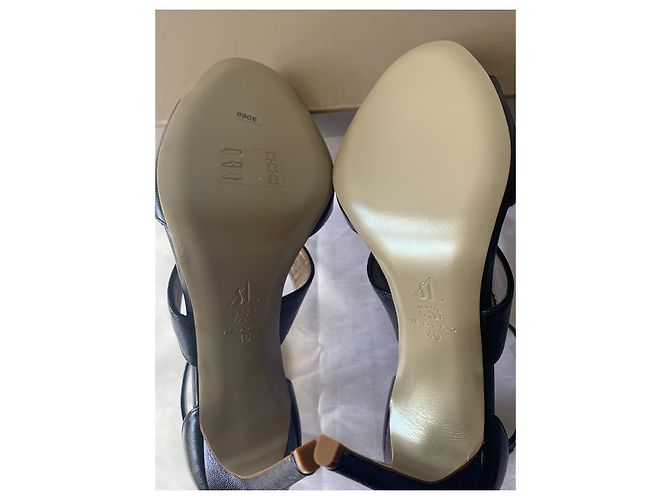 Sidonie Larizzi Palermo 105 Navy Metallic Lambskin Heeled Sandals Blue - view 8
