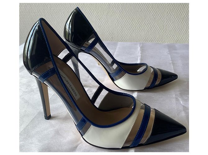 Diane Von Furstenberg BECCA TOO décolleté vernice nero bianco blu - vista 8