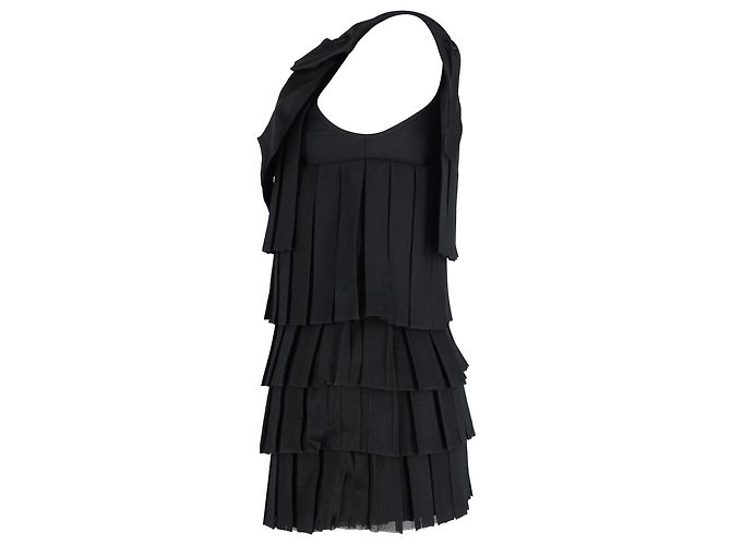 Mini abito Balmain in maglia plissè impreziosito da fiocchi in nylon nero - vista 2