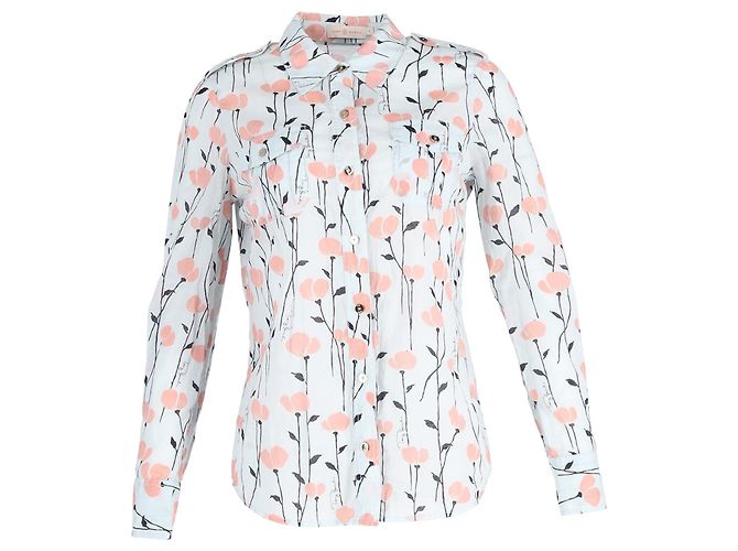 Camisa de botões Tory Burch com estampa floral em algodão azul claro - vista 3