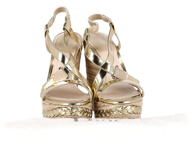 Zeppa espadrillas con cinturino incrociato Dior in pelle metallizzata oro - vista 2