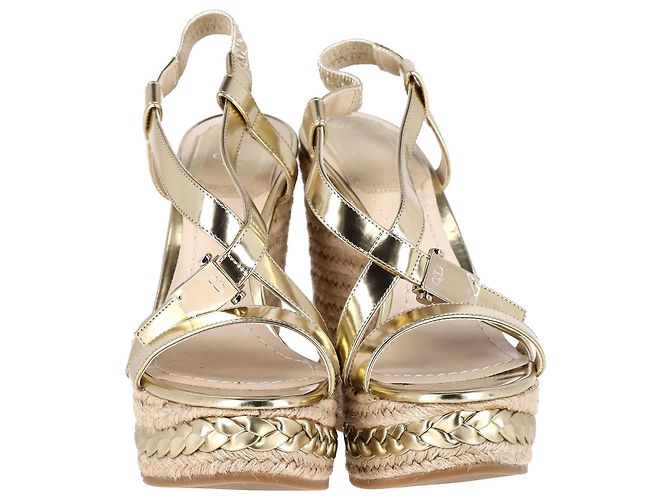 Zeppa espadrillas con cinturino incrociato Dior in pelle metallizzata oro - vista 3