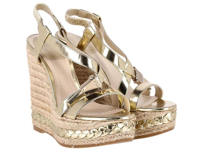 Zeppa espadrillas con cinturino incrociato Dior in pelle metallizzata oro - vista 4