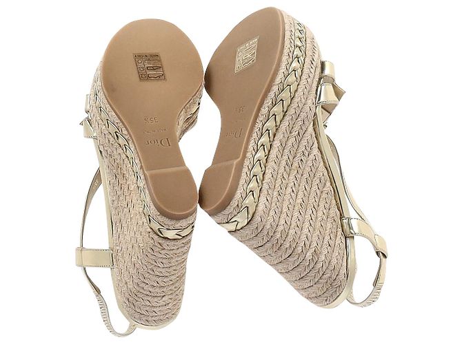 Zeppa espadrillas con cinturino incrociato Dior in pelle metallizzata oro - vista 7