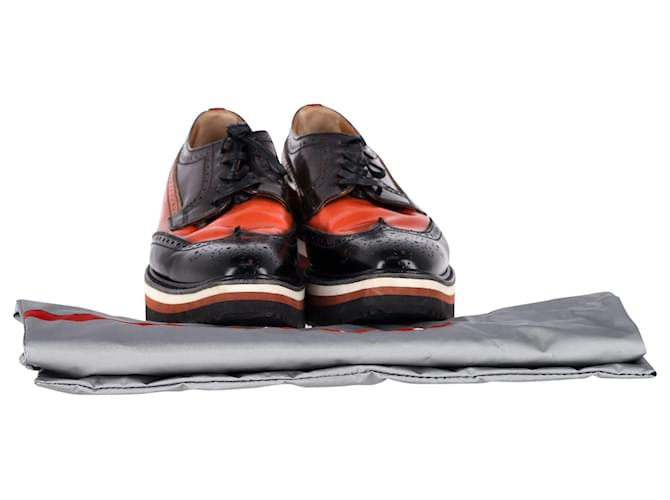 Prada Flatform Derby Brogue Lace Up in pelle nera Nero - vista 2