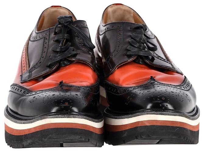 Prada Flatform Derby Brogue Lace Up in pelle nera Nero - vista 3