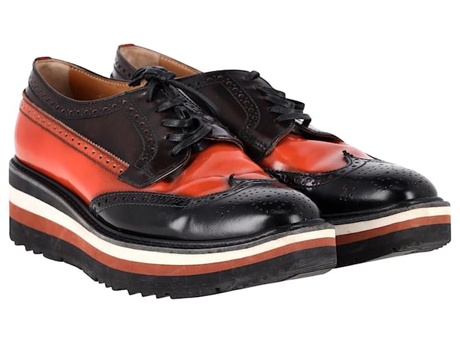Prada Flatform Derby Brogue Lace Up in pelle nera Nero - vista 4