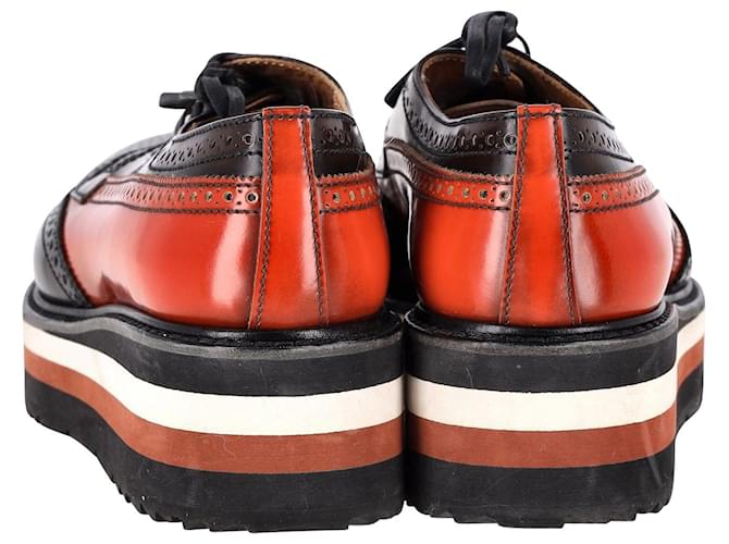 Prada Flatform Derby Brogue Lace Up in pelle nera Nero - vista 5