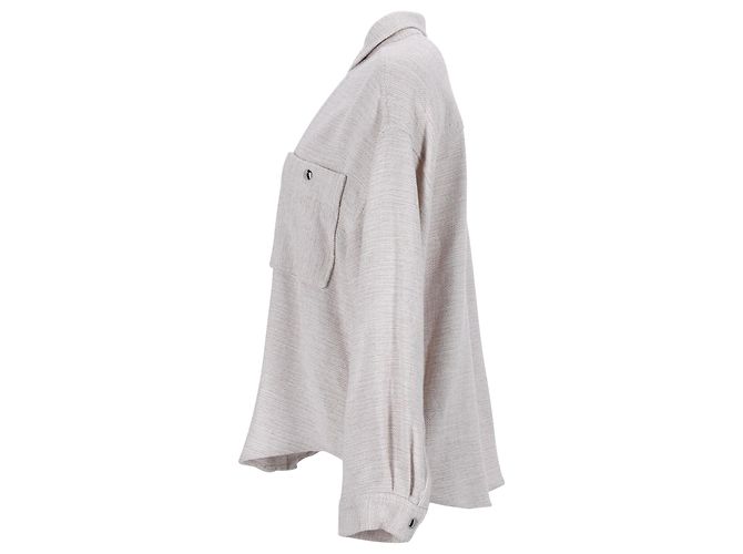 Iro Nesta Relaxed Snap Front Langarmhemd aus weißbeigem Rayon - Ansicht 2