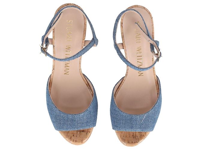 Stuart Weitzman Sandali con zeppa Palmina Platform in tela blu - vista 2