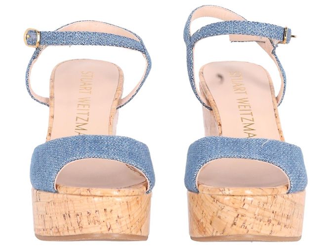 Stuart Weitzman Sandali con zeppa Palmina Platform in tela blu - vista 3