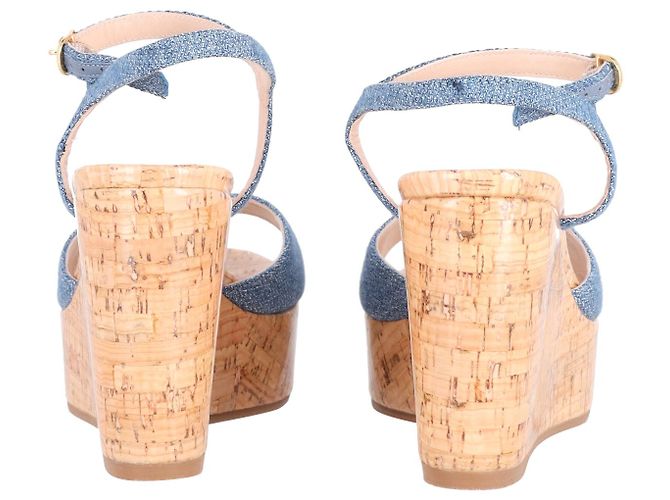 Stuart Weitzman Sandali con zeppa Palmina Platform in tela blu - vista 5