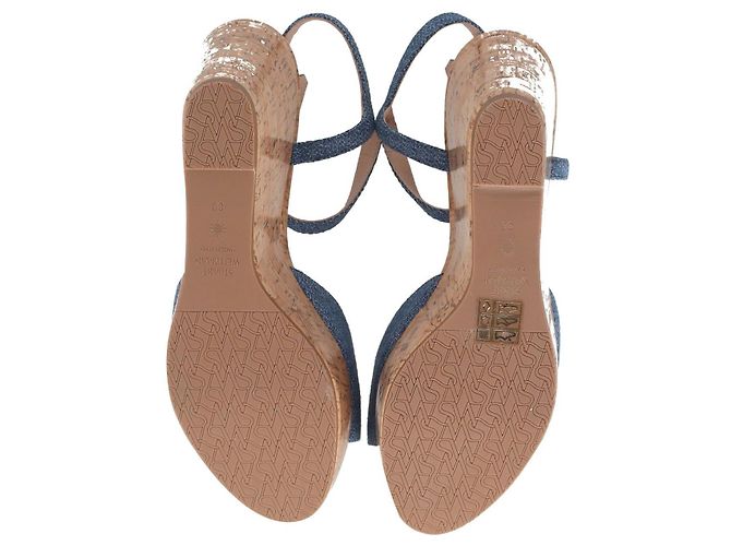 Stuart Weitzman Sandali con zeppa Palmina Platform in tela blu - vista 6