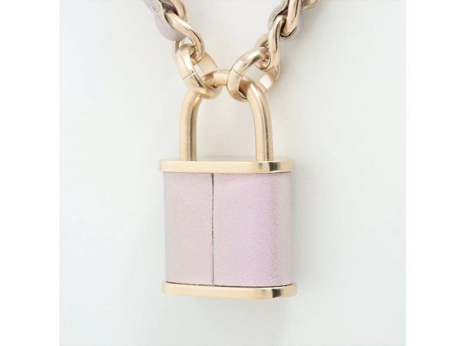 Chanel Coco Chain Halskette Vorhängeschloss Lila Leder Gold Pink - Ansicht 3