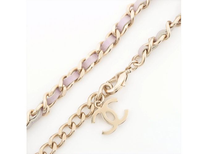 Chanel Coco Chain Halskette Vorhängeschloss Lila Leder Gold Pink - Ansicht 4