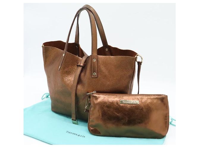 ***Tiffany & Co. Wendbare Einkaufstasche aus Leder Braun Metallisch Bronze - Ansicht 3