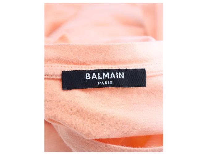 Camiseta con cuello redondo y estampado de logo con efecto teñido anudado en algodón coral de Balmain - vista 4