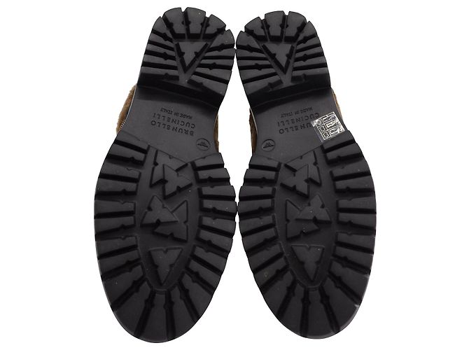 Brunello Cucinelli Zoccoli Shearling Lug-Sole in Pelle Marrone - vista 6