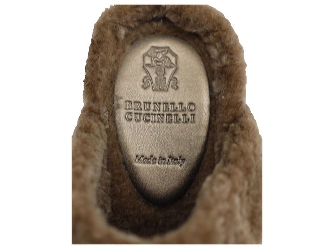 Brunello Cucinelli Zoccoli Shearling Lug-Sole in Pelle Marrone - vista 7