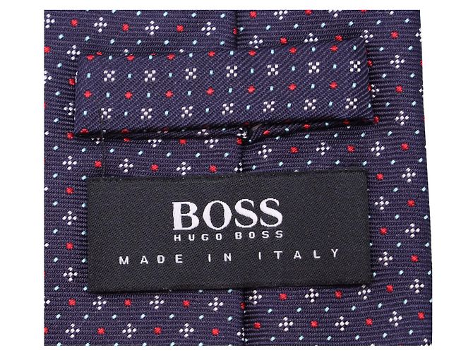 BOSS Hugo Boss Dots and Diamond Pattern Necktie in Navy Blue Silk - view 3