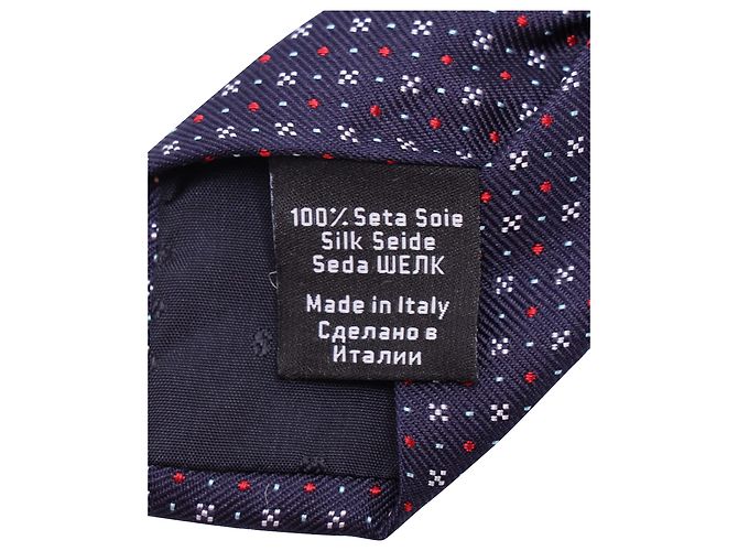 BOSS Hugo Boss Dots and Diamond Pattern Necktie in Navy Blue Silk - view 4